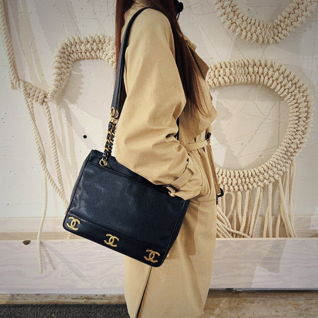 Chanel Caviar Leather Triple Shoulder Bag