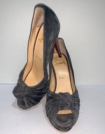 CHRISTIAN LOUBOUTIN Gray Suede Peep-Toe Pumps Size 38