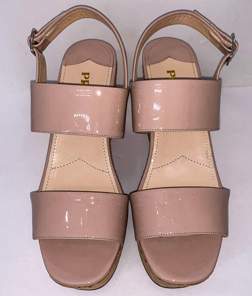 PRADA Nude  Leather Cork Wedges Size 37