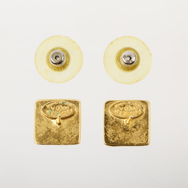 Chanel 1999 Made Square Logo Pierced Earrings