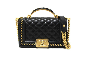 Chanel Black Calfskin Leather Boy  Chanel Flap Bag with Handle