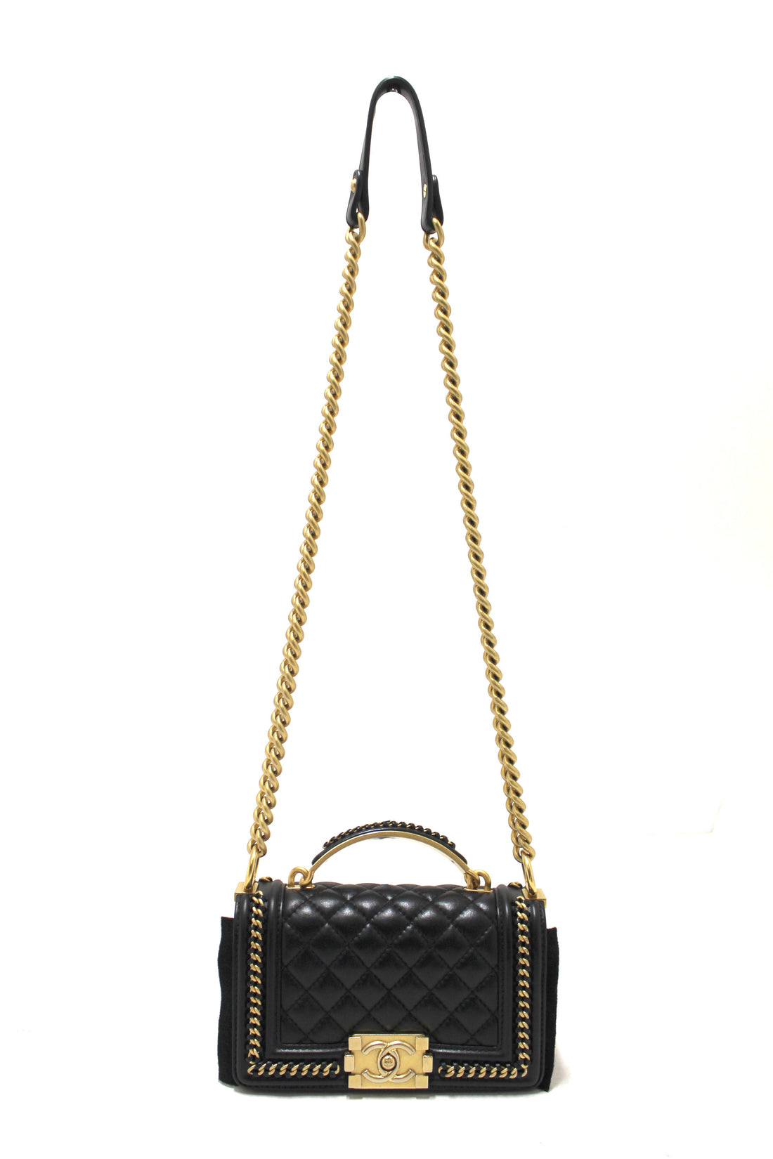 Chanel Black Calfskin Leather Boy  Chanel Flap Bag with Handle