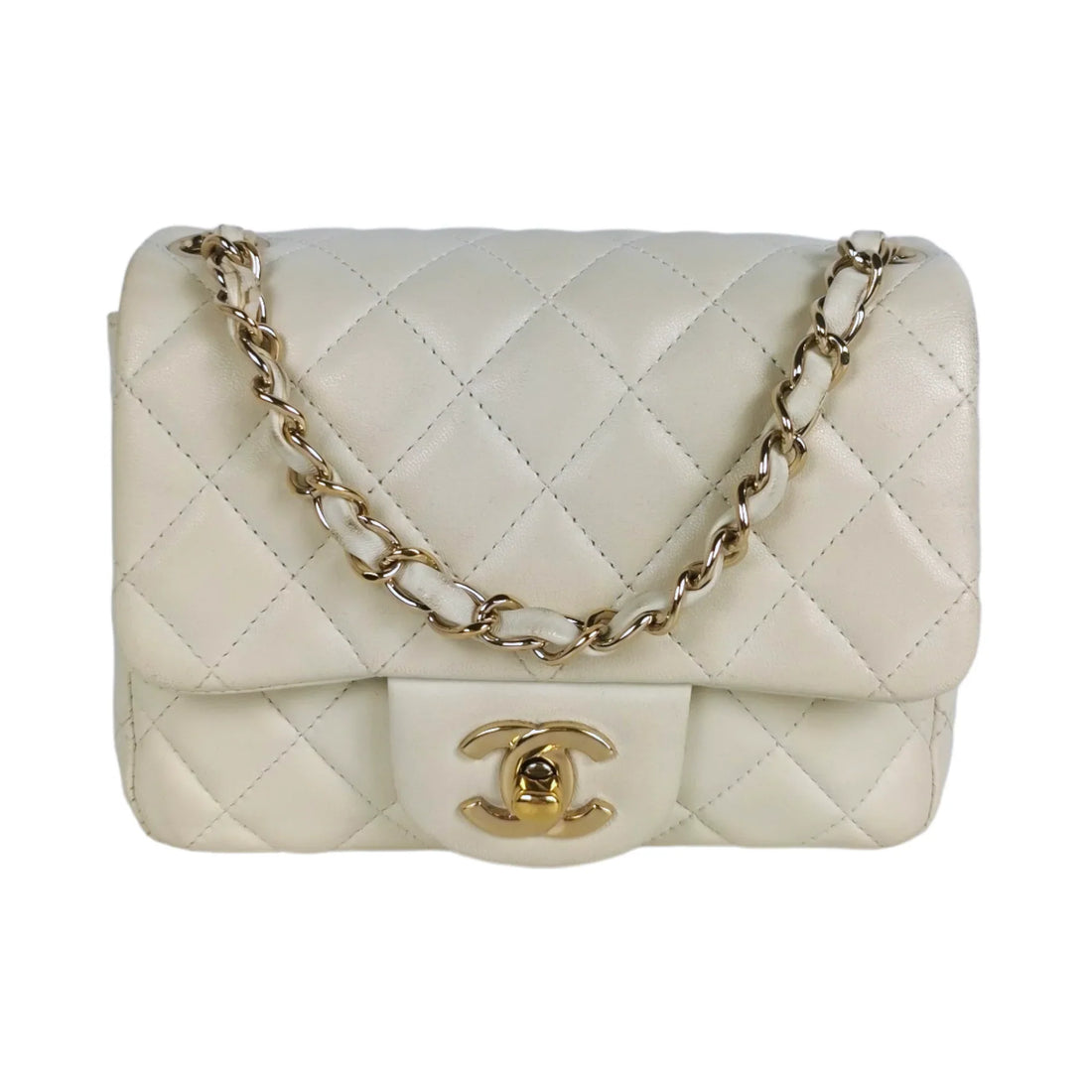 Chanel Classic Mini Square White Lambskin Gold