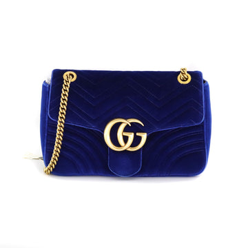Gucci Marmont Matelasse Medium Shoulder Bag in Blue Suede