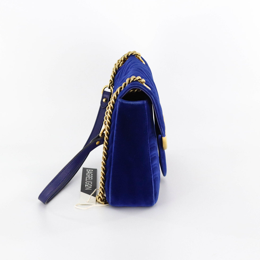 Gucci Marmont Matelasse Medium Shoulder Bag in Blue Suede