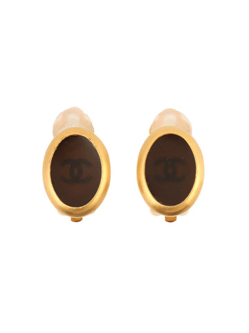 Top Quality Chanel 1999 Made Mini Oval Cc Mark Earrings Gold/Brown