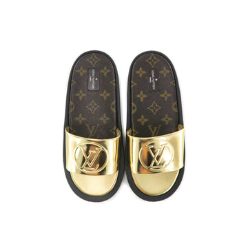 Louis-Vuitton Women's Gold and Canvas Slides