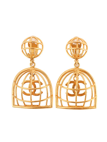 Top Quality Chanel 1993 Made Bird Cage Cc Mark Swing Earrings Gold