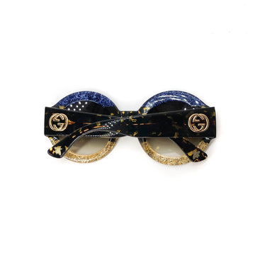 Gucci Glitter Stripe Round Sunglasses in Blue and Gold