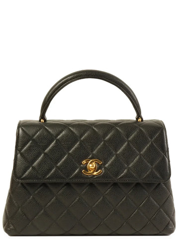 Top Quality Chanel Around 1997 Made Caviar Skin Turn-Lock Top Handle Bag Black