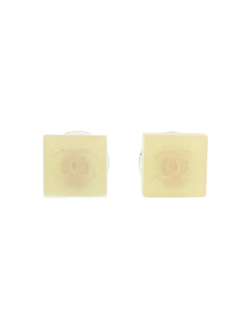 Top Quality Chanel 2000 Made Square Cc Mark Pierced Earrings Shell/White