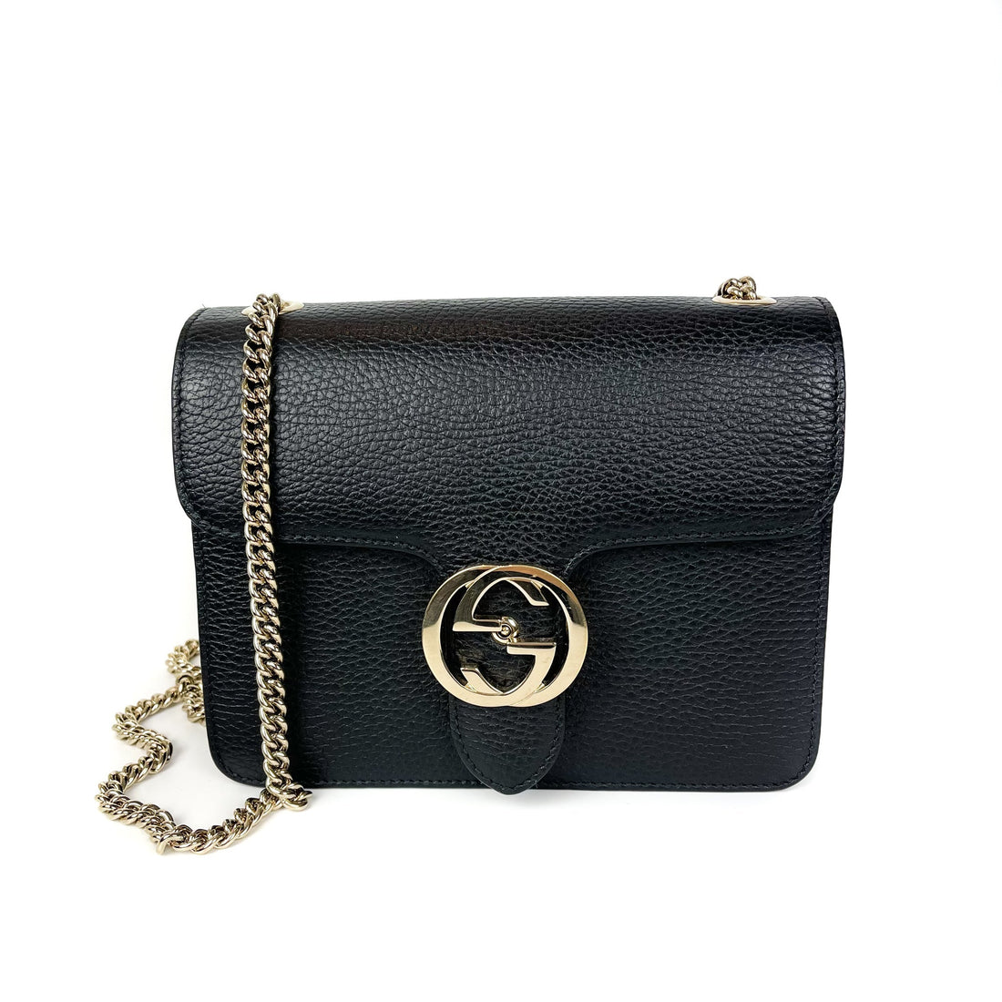 Gucci Black Interlocking GG CalBNkin Leather Crossbody Bag with GHW