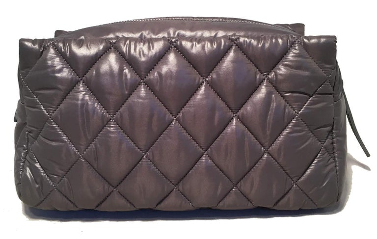 Chanel Grey Quilted Nylon Travel Accessories Cosmetic Pouch