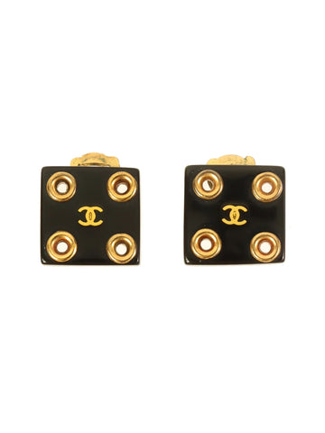 Top Quality Chanel 2001 Made Square Cc Mark Earrings Gold/Black