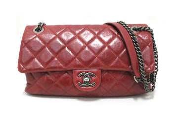 Chanel Red Aged Calfskin Leather Quilted Medium Easy Flap Shoulder Bag