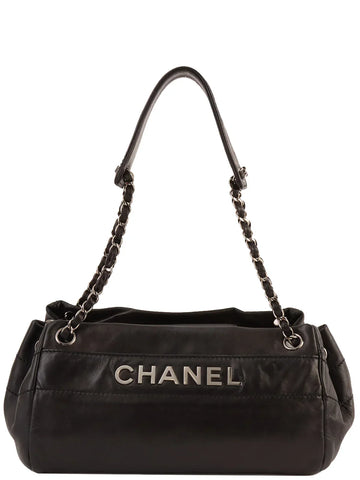 Chanel Around  Made Logo Plate Chain Shoulder Bag Black