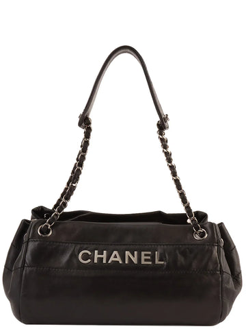 Top Quality Chanel Around 2005 Made Logo Plate Chain Shoulder Bag Black