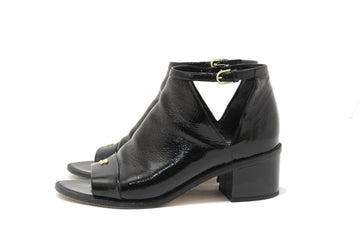 Chanel Black  Leather Peep Toe Short Ankle Boots 38.5