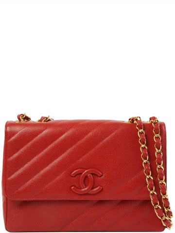 Top Quality Chanel Around 1995 Made Caviar Skin Mademoiselle Stitch Cc Mark Chain Top Handle Bag Red