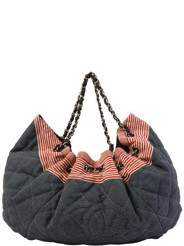 Chanel Around  Made Denim Cc Mark Stitch Tote Bag Indigo/Red