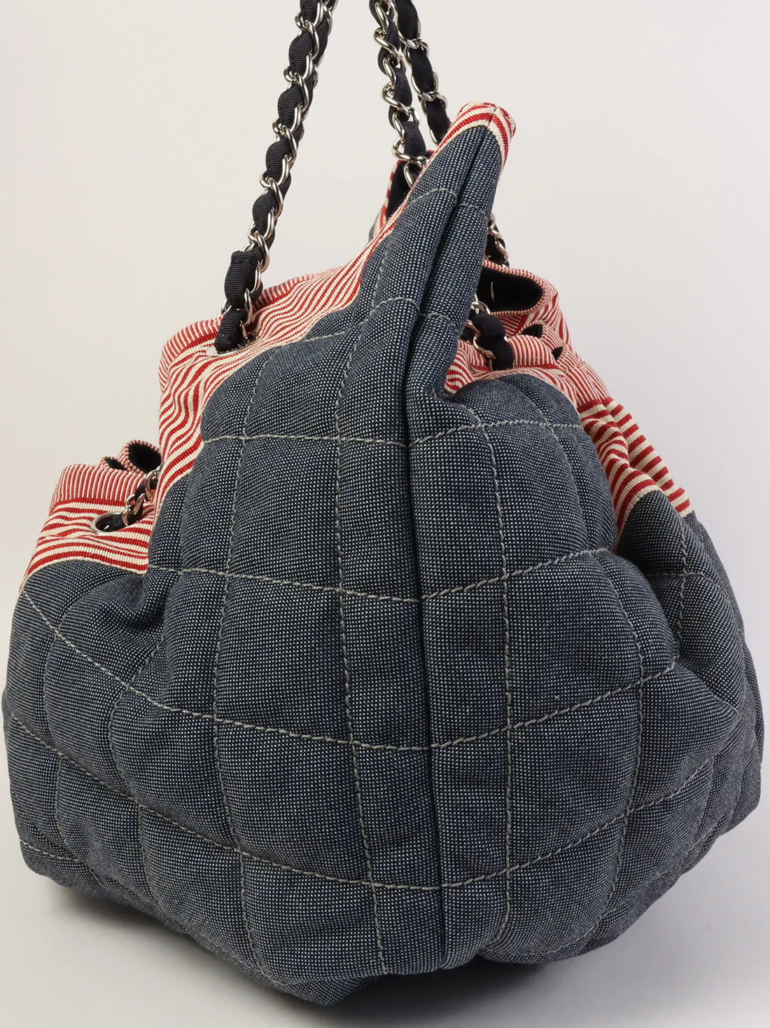Chanel Around  Made Denim Cc Mark Stitch Tote Bag Indigo/Red
