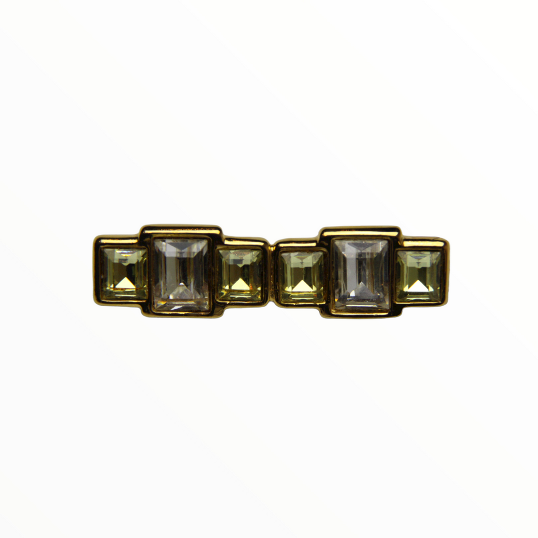 Celine symmetrical brooch with pastel green and transparent stones - 1990s