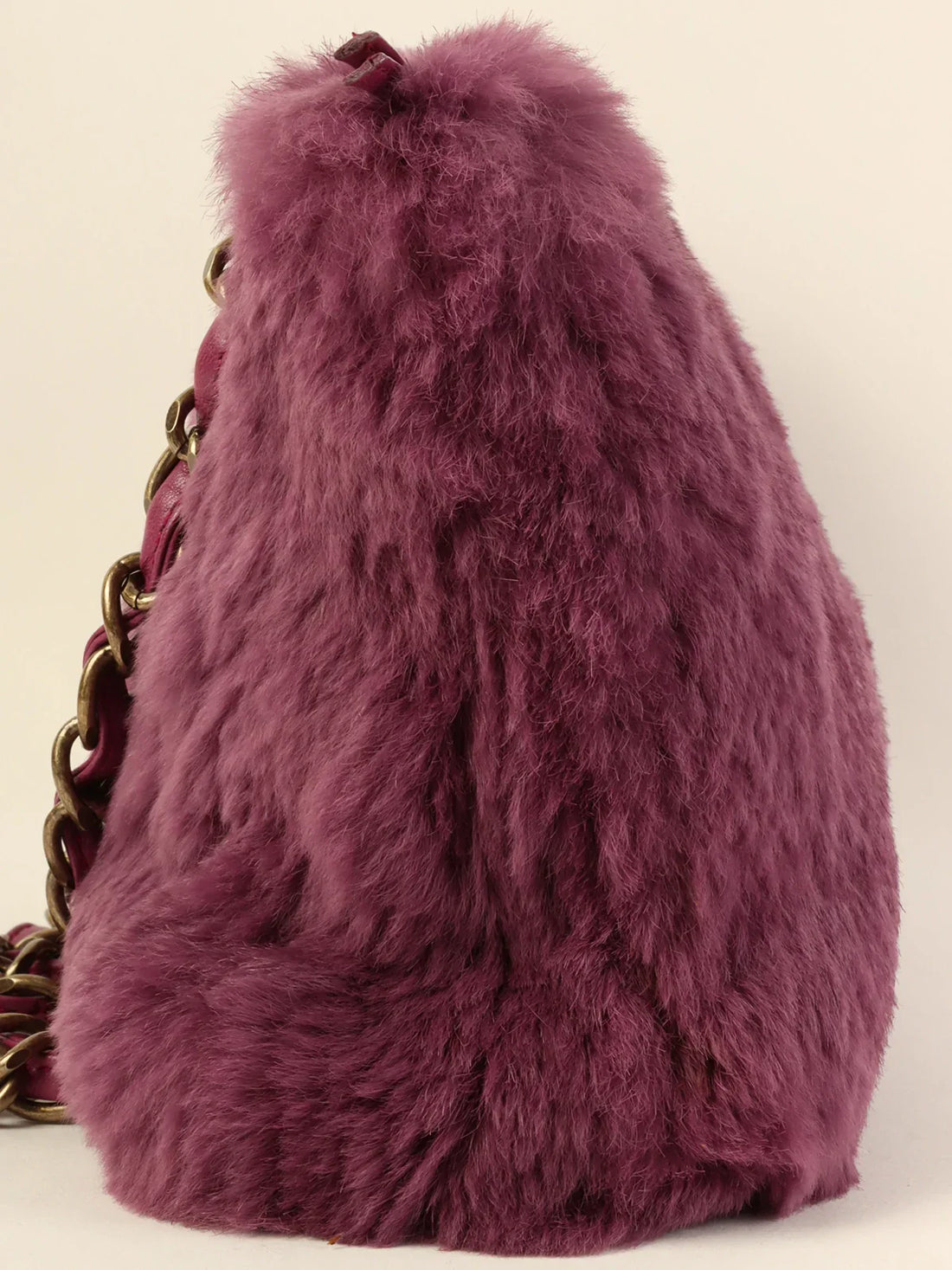 Top Quality Chanel Around 2000 Made Fur Cc Mark Plate Chain Shoulder Bag Purple