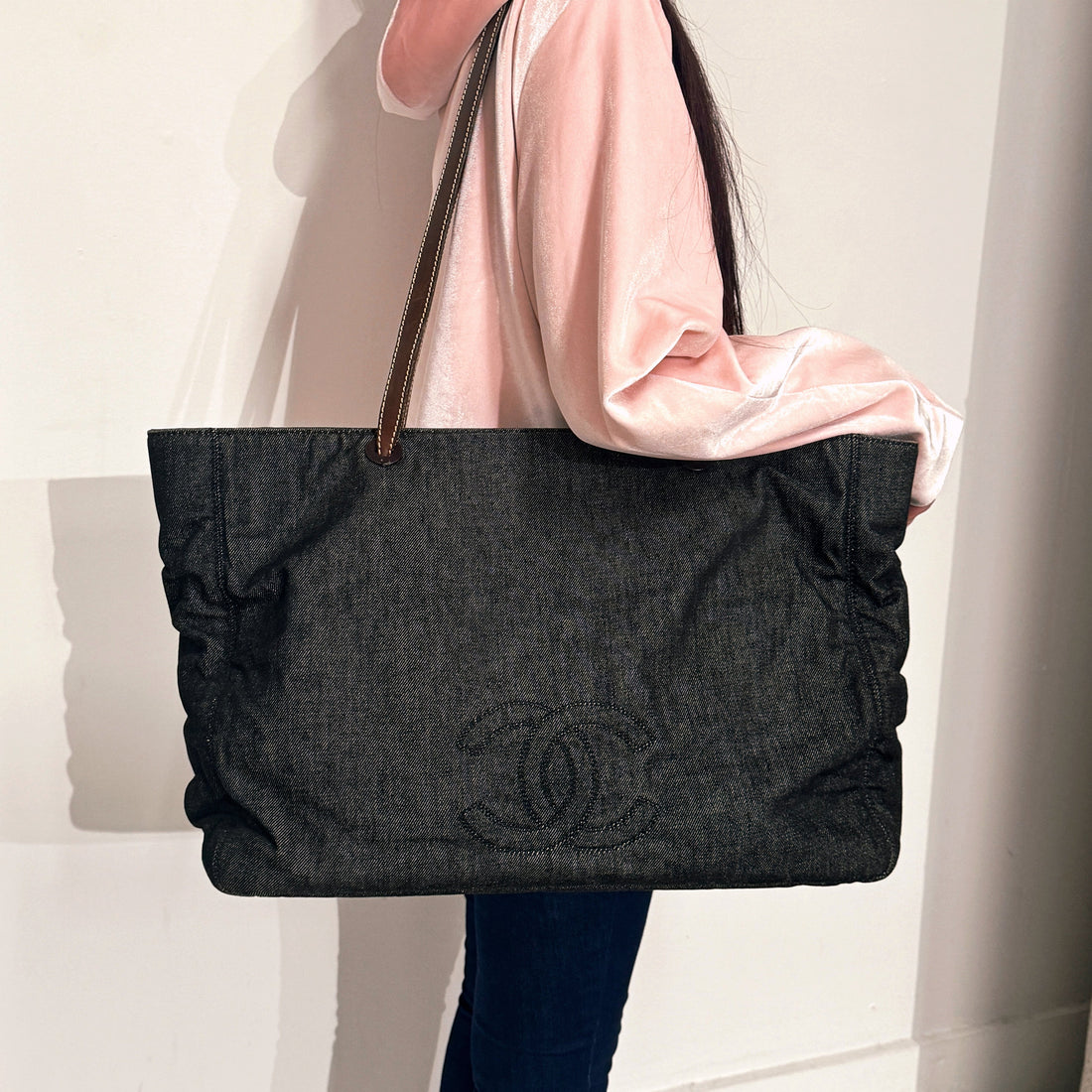 Chanel GM Black Denim Tote TWS