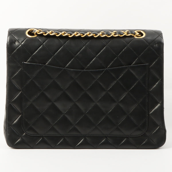 Chanel 1990 Made Classic Flap Matelasse Plate Chain Hand Bag Black