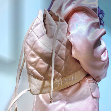 CHANEL  Quilted Satin and Suede Drawstring Backpack