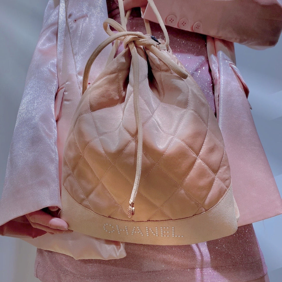 CHANEL  Quilted Satin and Suede Drawstring Backpack