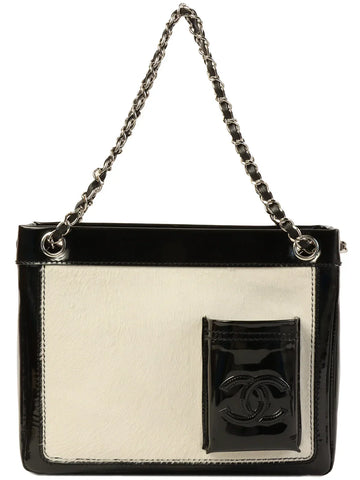 Chanel Around  Made Unborn Calf New 1:1 Rep Conbination Cc Mark Stitch Chain Tote Bag White/Black