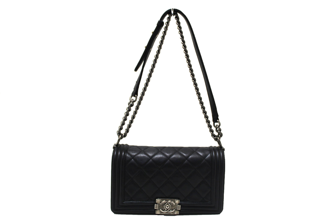 Chanel Black Quilted Calfskin Old Medium Boy Shoulder Bag