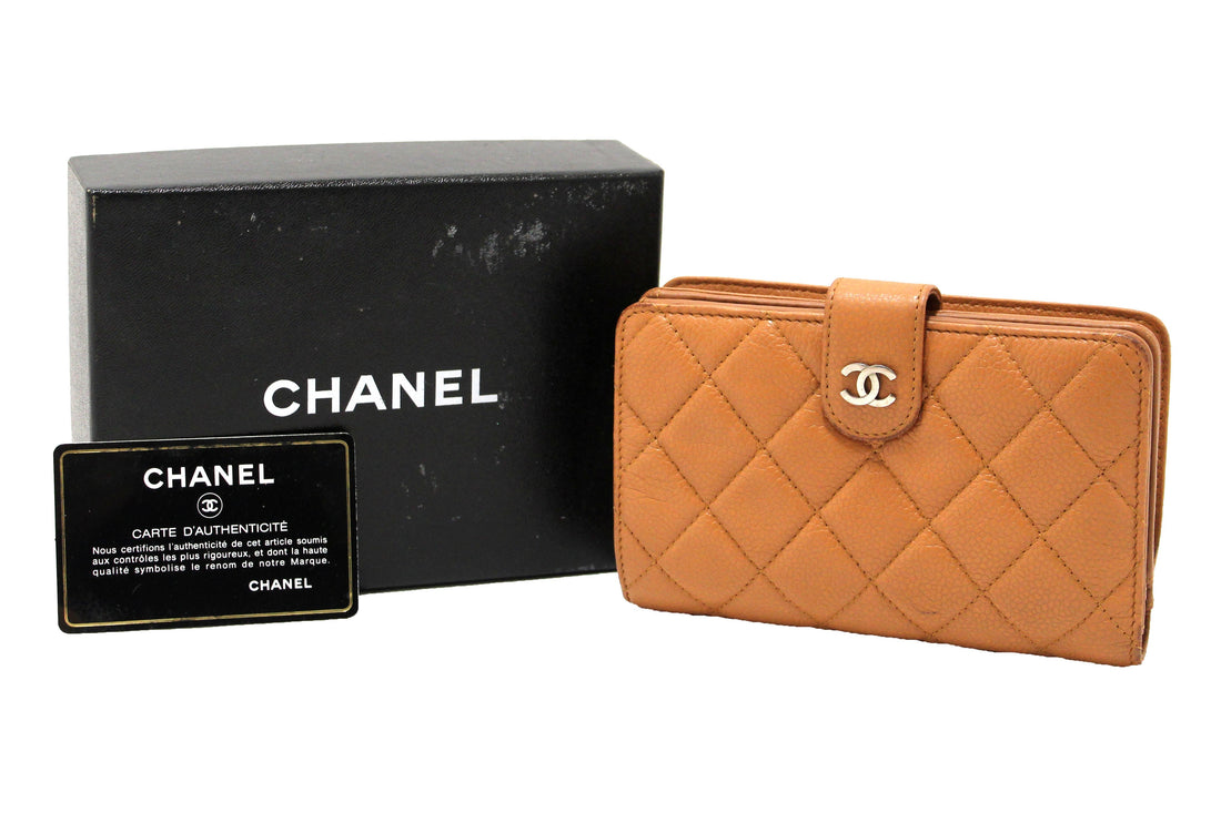 Chanel  Brown Quilted Caviar Leather Bifold Wallet
