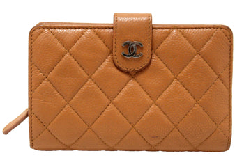 Chanel  Brown Quilted Caviar Leather Bifold Wallet