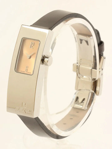 FENDI Square Logo Face Watch Silver/Dark Brown