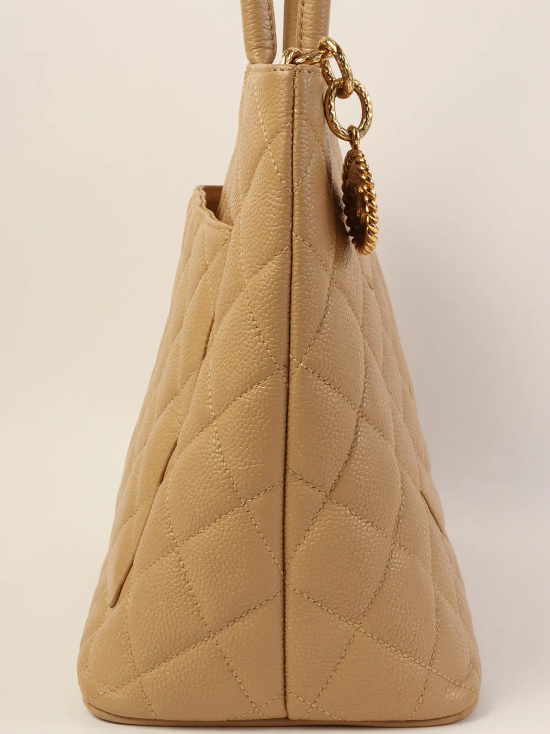 Top Quality Chanel Around 2007 Caviar Skin Cc Mark Stitch Revival Tote Bag Beige