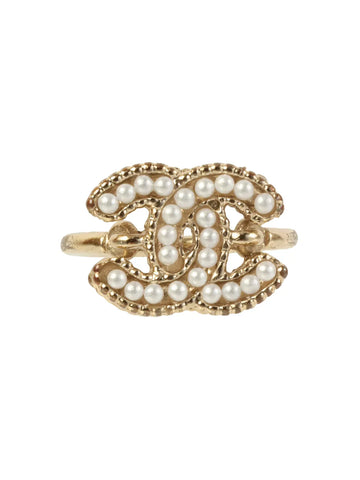 Top Quality Chanel 2012 Made Pearl Cc Mark Plate Ring Gold/White