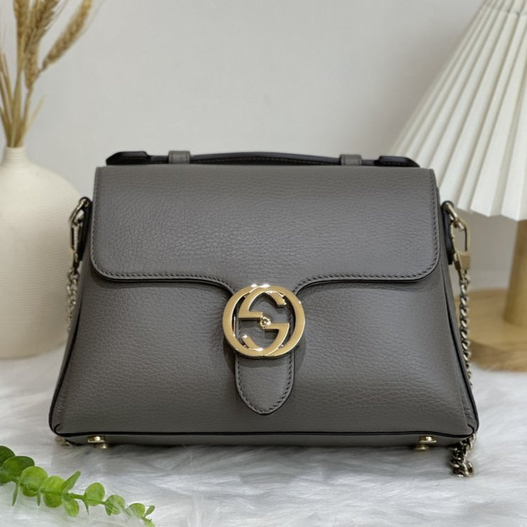 Gucci Interlocking GG CalBNkin Leather Grey LGHW