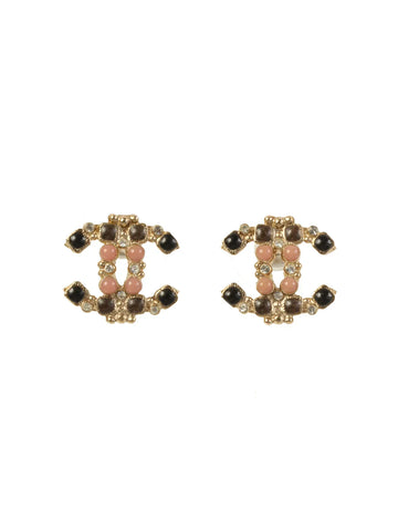 Top Quality Chanel 2012 Made Rhinestone Cc Mark Pierced Earrings Gold/Pink/Black