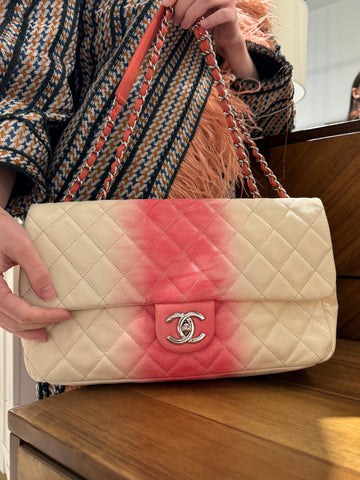 Chanel Caviar Ombre white rose quilted chain Classic Flap Bag