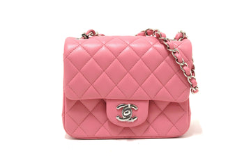 NEW  Chanel Quilted Pink Lambskin Leather Mini Square Classic Flap Bag