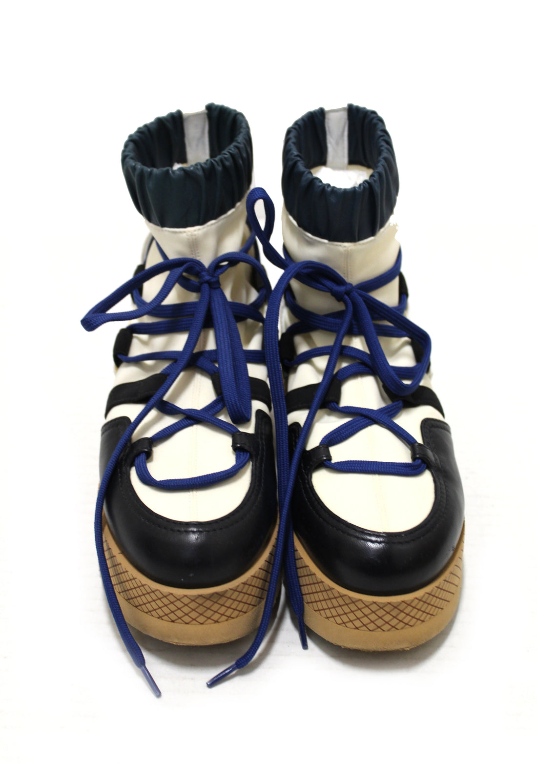 Chanel Lambskin & Mixed Fibers Ivory, Rose, Blue & Black Lace Up Platform Size 35.5 C