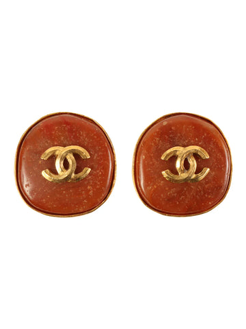 Top Quality Chanel 1998 Made Color Stone Cc Mark Earrings Brown/Gold