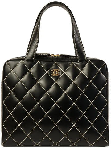 Top Quality Chanel Around 2001 Made Wild Stitch Cc Mark Plate Tote Bag Black