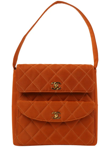 Top Quality Chanel Around 1997 Made Nylon Turn-Lock One Shoulder Bag Orange