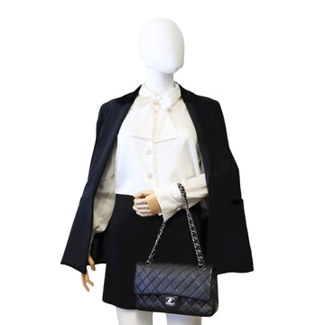 Chanel Classic Double Flap Medium Black Lambskin Silver