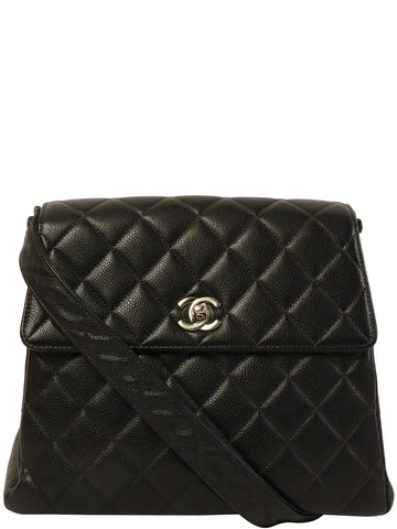 Top Quality Chanel Around 1997 Made Caviar Skin Turn-Lock Shoulder Bag Black