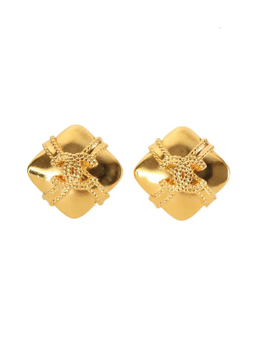 Top Quality Chanel 1997 Made Diamond Motif Cc Mark Earrings Gold
