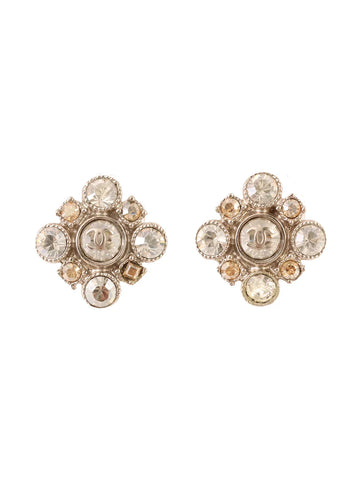 Top Quality Chanel 2010 Made Rhinestone Diamond Motif Cc Mark Pierced Earrings Silver